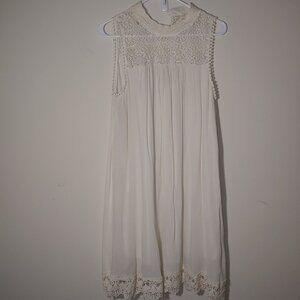 Hint of Mint Mock Neck Crochet Top and Hem Sleeveless Swing Midi Dress Size L Cr